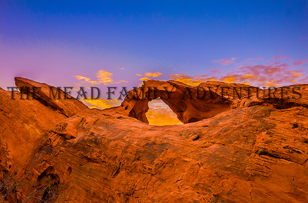 Sunset through Arch Rock, Valley of Fire, Nevada